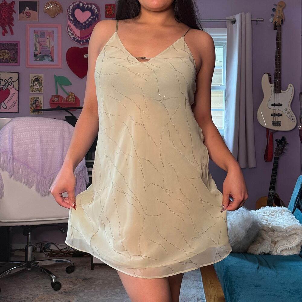 Vintage Y2K sheer green fairycore mini slip dress
